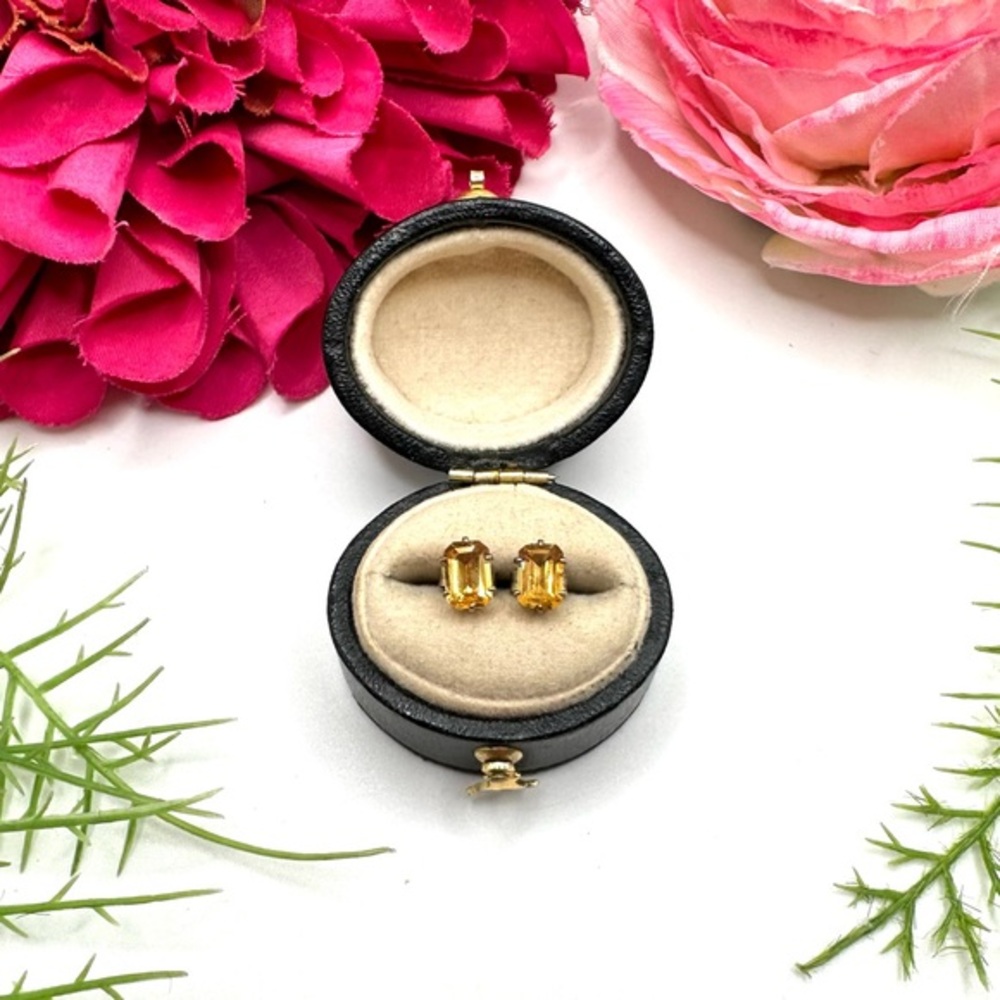 VINTAGE⚜️Citrine Crystal Sterling Silver Stud Earrings